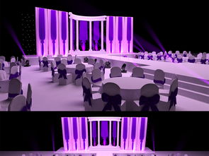 高端時尚紫色歐式婚禮舞臺設計3D模型下載
